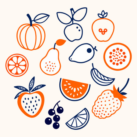 Fruit doodle set. Hand drawn fruits. Vector illustration.のイラスト素材