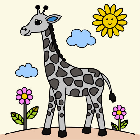 Cute Giraffe with flowers. Vector illustration of cute animal.のイラスト素材
