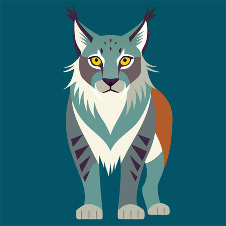 Vector illustration of a lynx in flat style on a blue background.のイラスト素材