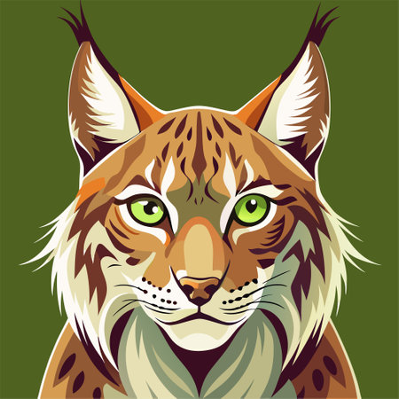 Vector illustration of a lynx head with green eyes on green backgroundのイラスト素材