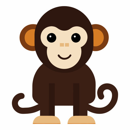 Cute cartoon monkey on white background. Vector illustration. Flat design.