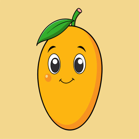 Mango fruit character. Vector illustration of a mango with a happy face.のイラスト素材