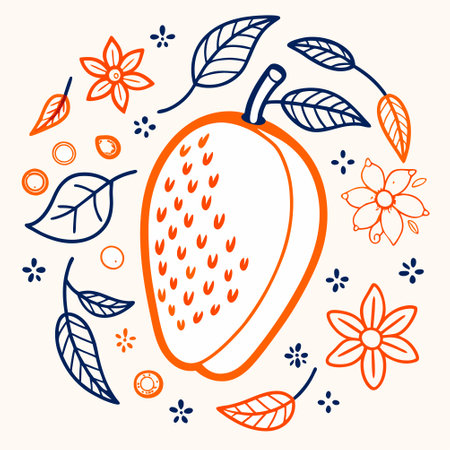 Hand drawn vector illustration with fruits, leaves and flowers. Doodle style.のイラスト素材