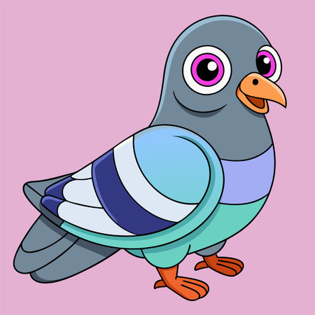 Cute Blue Pigeon Cartoon Character. Vector Illustration.のイラスト素材