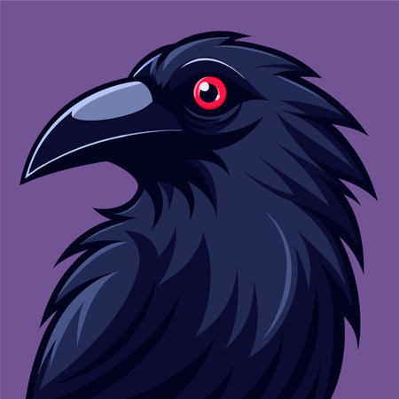 Vector illustration of a raven head. Isolated on purple background.のイラスト素材