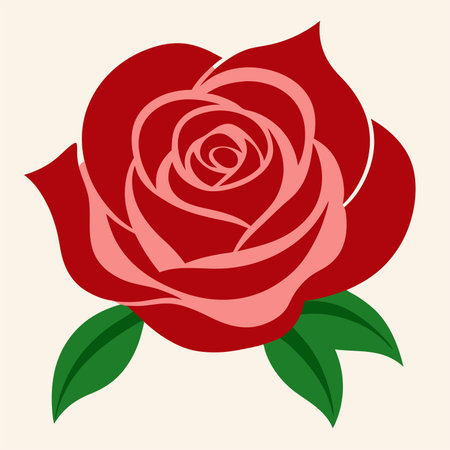 Red rose with green leaves on a light background. Vector illustration.のイラスト素材