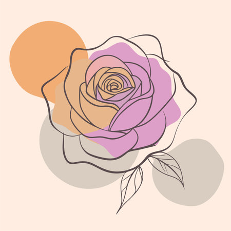 Hand drawn rose flower on pastel background. Vector illustration in trendy linear style.のイラスト素材