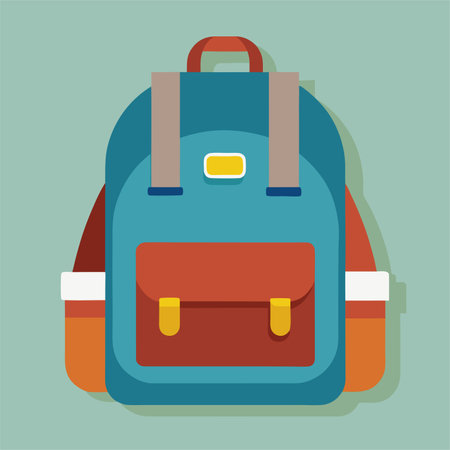 Backpack icon in flat style. School bag vector illustration on blue background.のイラスト素材