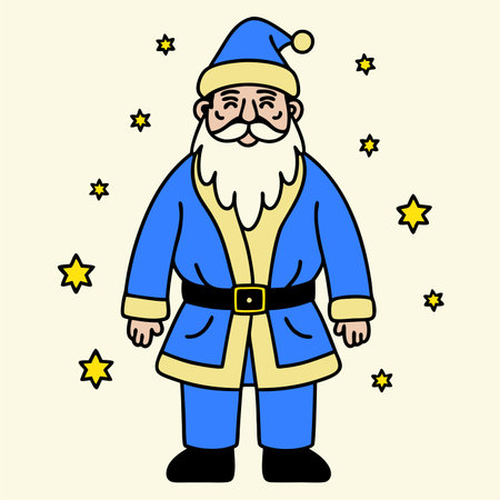 Christmas greeting card with Santa Claus and stars. Cartoon vector illustration.のイラスト素材