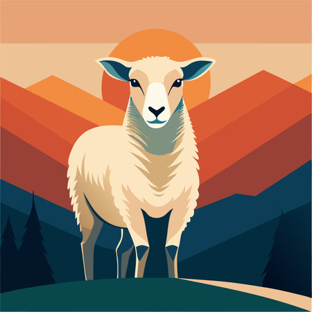 Sheep in the background of the mountains. Vector illustration for your designのイラスト素材