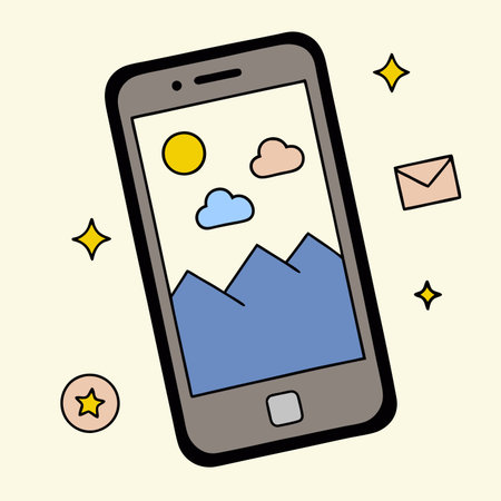 Mobile phone with the image of the mountains on the screen. Vector illustration