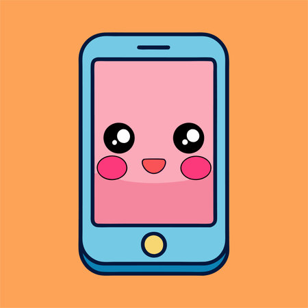 Cute cartoon mobile phone character. Vector illustration in flat design.のイラスト素材