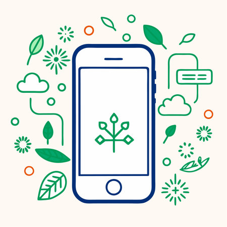Modern flat line design vector illustration concept of smart phone with green leaves and speech bubbles.のイラスト素材