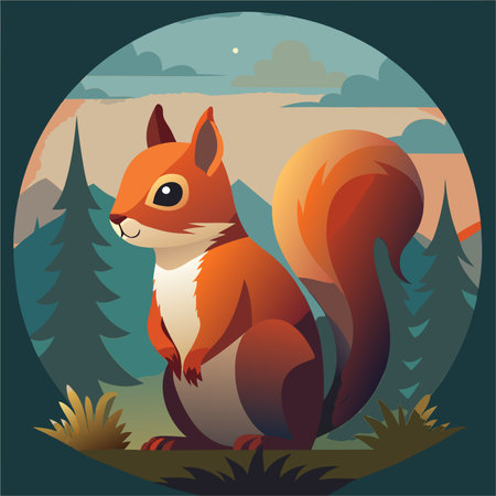 Squirrel in the forest. Vector illustration of a wild animal.のイラスト素材