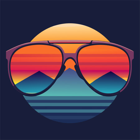 Sunglasses on the background of the sunset. Vector illustration.のイラスト素材