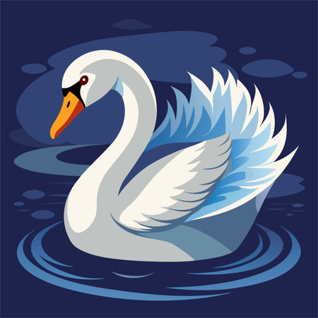 swan on the blue background. Vector illustration in flat style.のイラスト素材