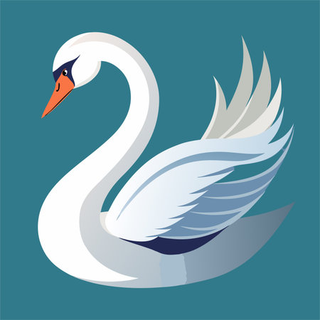 swan with wings and feathers on a blue background. vector illustrationのイラスト素材