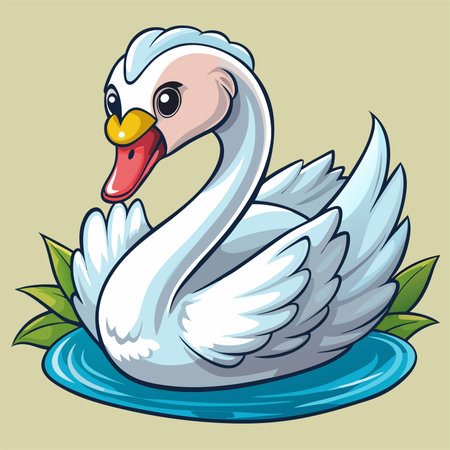 Vector illustration of a white swan on the water. Cartoon style.のイラスト素材