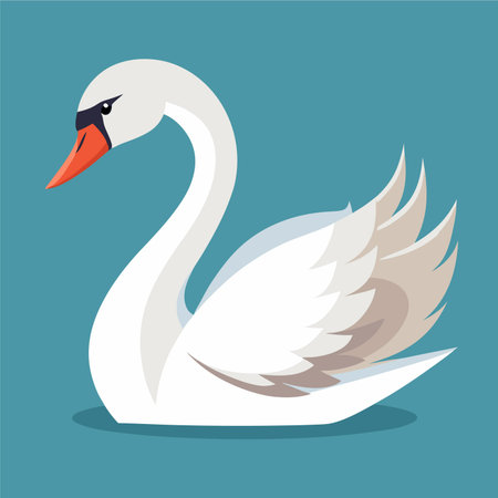 Swan icon. Vector illustration of a white swan on a blue background.のイラスト素材