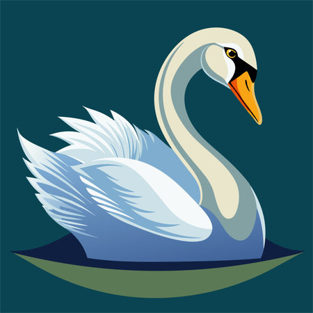 swan on a dark blue background, vector illustration, epsのイラスト素材