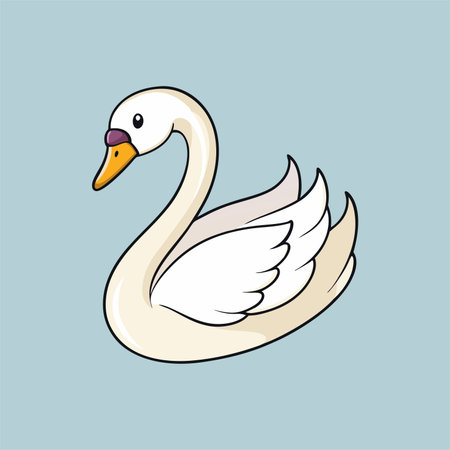 White swan on blue background. Vector illustration in cartoon style.のイラスト素材