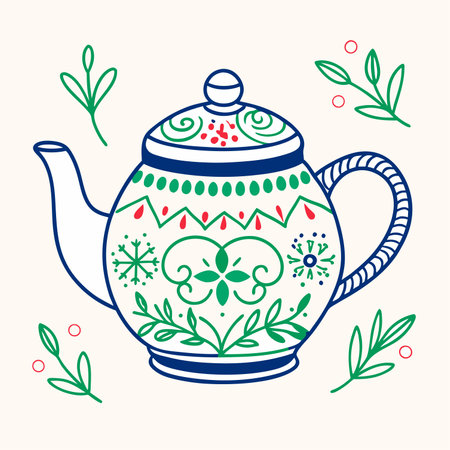 Ceramic teapot with floral ornament. Vector illustration.のイラスト素材