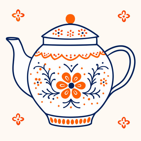 Ceramic teapot with floral pattern. Vector illustration.のイラスト素材