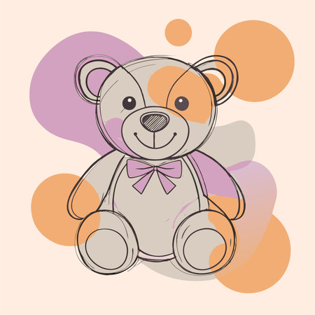 Cute teddy bear on colorful background. Hand drawn vector illustration.のイラスト素材