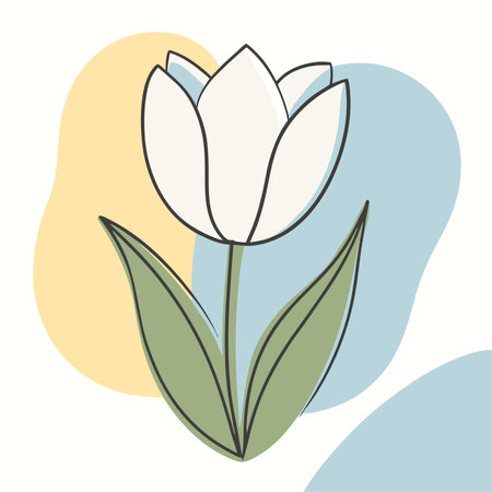 White tulip with green leaves on pastel background. Vector illustration.のイラスト素材