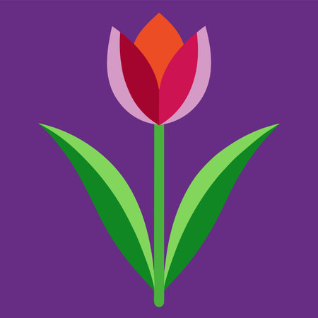 Tulip flower flat icon on purple background. Vector illustration.のイラスト素材