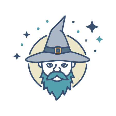 Wizard with a beard and a hat. Vector linear illustration.のイラスト素材