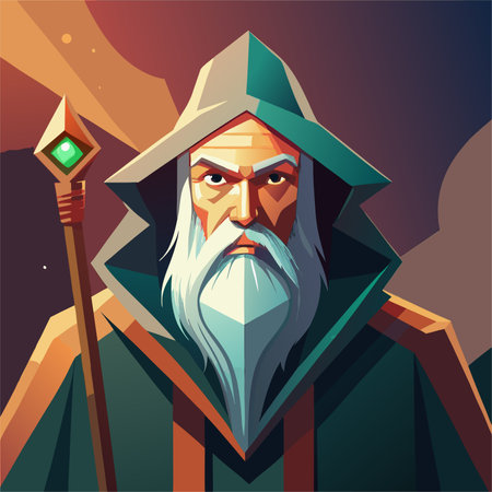 Old man with long beard in a medieval costume. Vector illustration.のイラスト素材