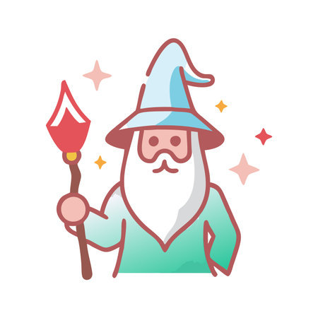 Cute wizard with magic wand. Vector illustration in cartoon style.のイラスト素材