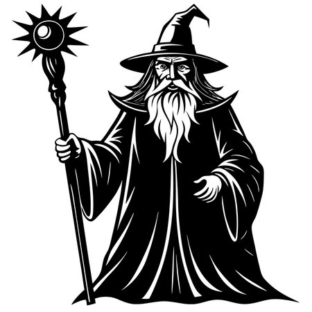 Wizard with a magic wand.Vector illustration ready for vinyl cutting.のイラスト素材