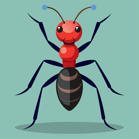 Red ant on a blue background. Vector illustration in flat style.のイラスト素材