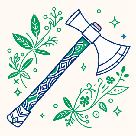 Ax with floral ornament. Vector illustration in doodle style.のイラスト素材