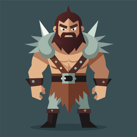 Viking warrior vector illustration. Cartoon viking warrior isolated on dark background.のイラスト素材