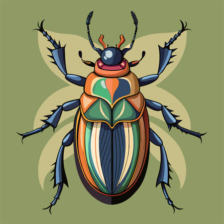 Colorful beetle isolated on green background. Vector illustration. Eps 10.のイラスト素材