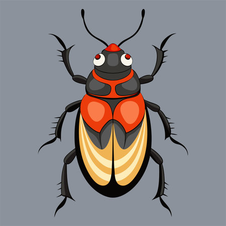 Red beetle isolated on gray background. Vector illustration. Eps 10.のイラスト素材