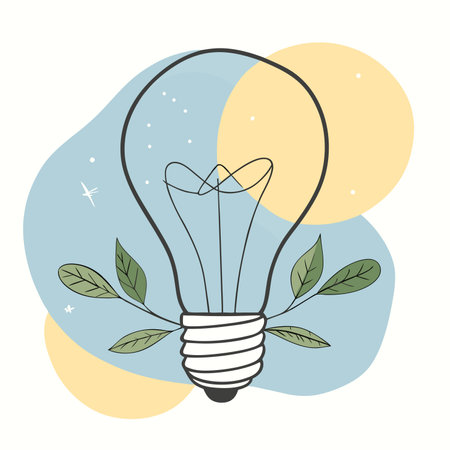 Lightbulb with green leaves. Vector illustration in doodle style.のイラスト素材