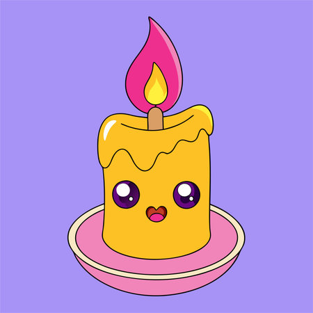 Cute kawaii candle on purple background. Vector illustration.のイラスト素材