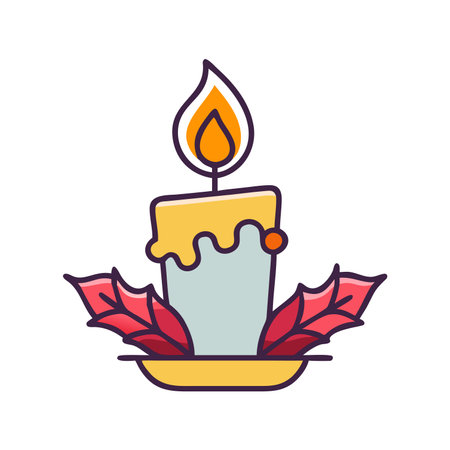 Candle with autumn leaves color line icon. Pictogram for web page, mobile app, promoのイラスト素材