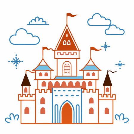 Fairytale castle. Vector illustration in flat style. Design for banner, poster or print.のイラスト素材