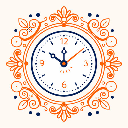 Vector illustration of a clock with floral ornament. Time is money.のイラスト素材