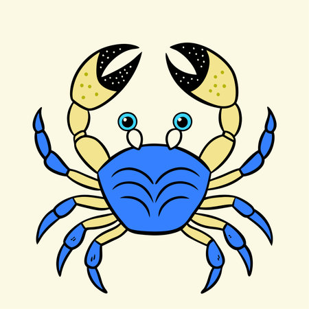 Cute cartoon blue crab on a light background. Vector illustration.のイラスト素材