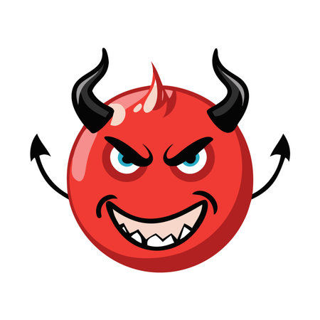 Angry red devil emoticon with horns and horns. Vector illustration