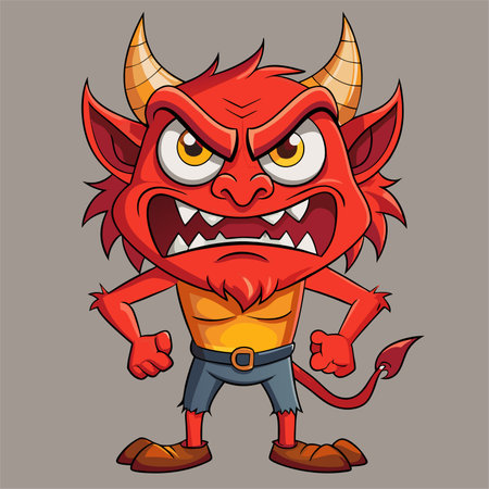 Angry Red Devil Cartoon Mascot Character. Vector Illustrationのイラスト素材