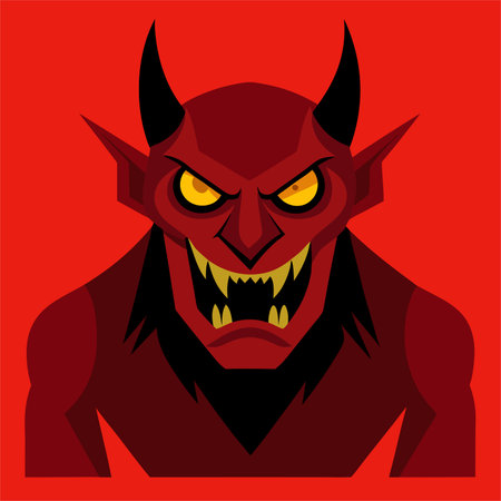 Devil head on red background. Vector illustration in flat style.のイラスト素材