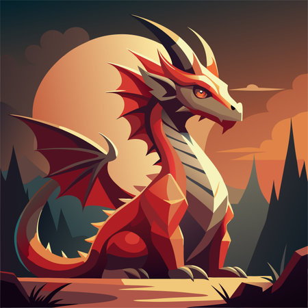 Dragon in the forest. Vector illustration of a dragon in the forest.のイラスト素材