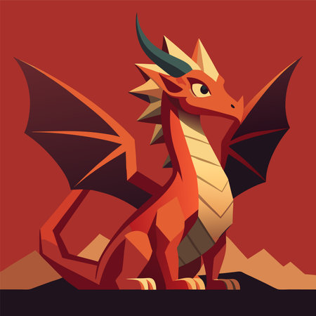Dragon in cartoon style. Vector illustration of a dragon on a red background.のイラスト素材
